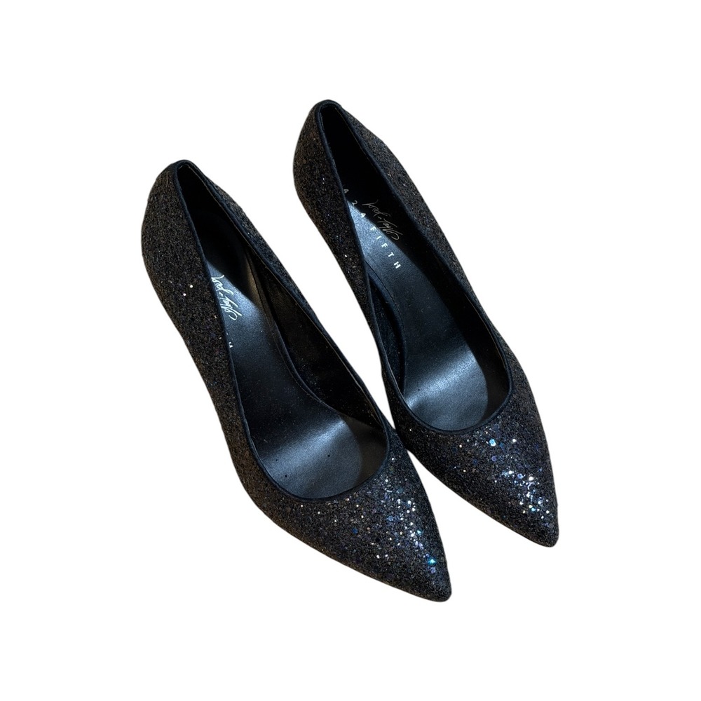 Lord & Taylor 424 Fifth Pump Black 8M Womens Glitter Stiletto Pointed Toe